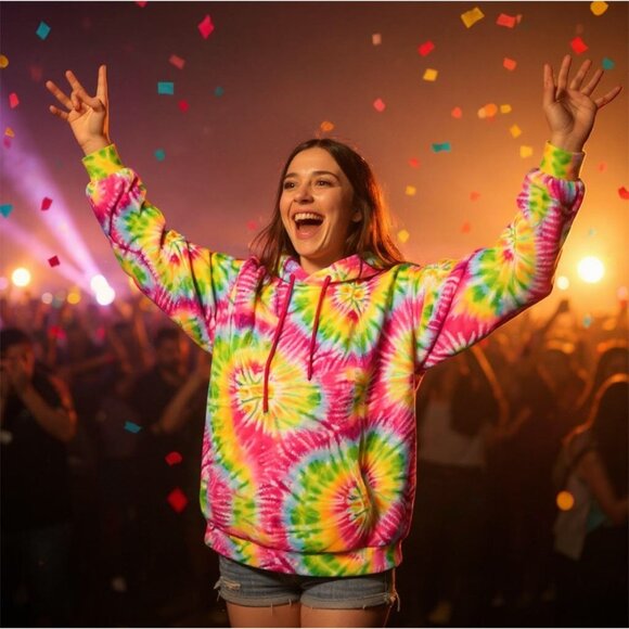 Club Exx Oversized Tie-Dye Hoodie W/ Lace-Up Sides & Fleece Lining – NWT 1X - Picture 8 of 9